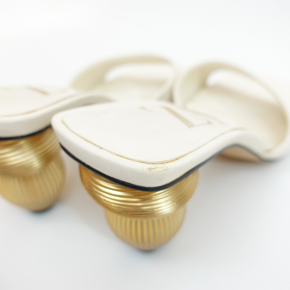Zara White Slide Sandals with Gold Sculptural Ribbed Block Heel - EU 39/US 8 - Picture 11 of 12